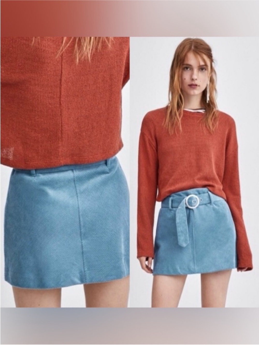 Zara Blue Belted Mini Skirt